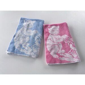 Vintage 50s baby bath towel, teddy bear nursery decor, price for blue towel